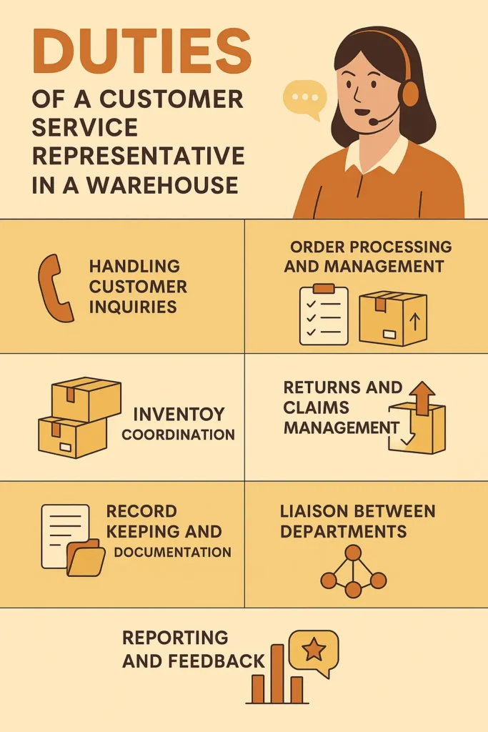 Warehouse Customer Service Representatives duties infographic